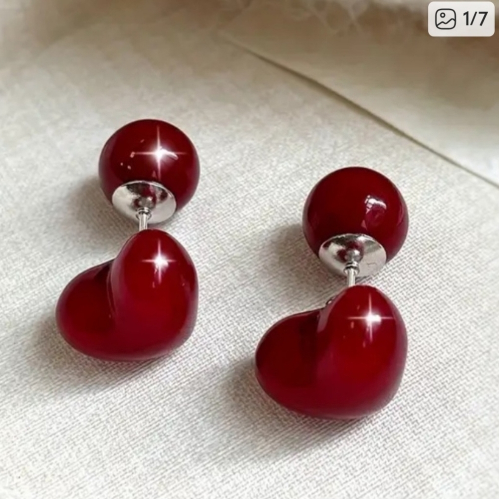 Exquisite Red Two-Wear Earrings with s925 Silver Posts - Chic Accents - Picture 6 of 6